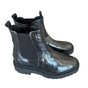 NEW Sam Edelman Kids Laguna Chelsea Boots Big Girl Black Sparkle Gunmetal Size 4